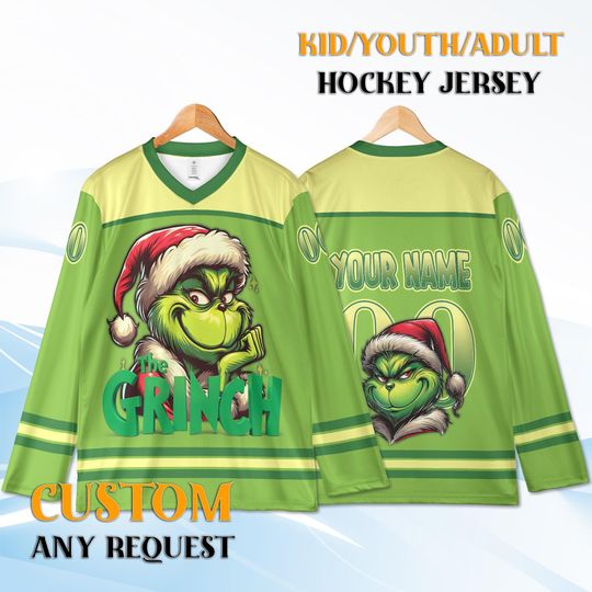 Custom funny character Hockey Jersey, Funny Christmas Hockey Shirt, Personalized Name & Number Holiday Gift for Kids And Adults