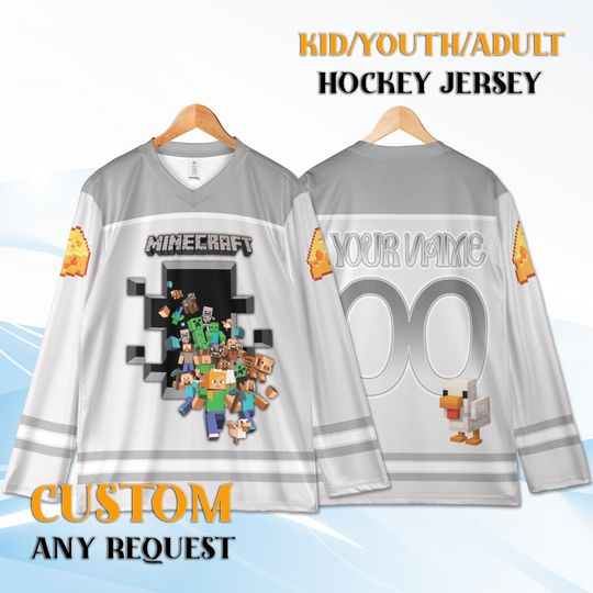 Personalized Youth Hockey Jersey Minecraft, Custom Kids Name Number, Gamer Birthday Outfit, Kids Team Uniform, Creeper Gift Shirt