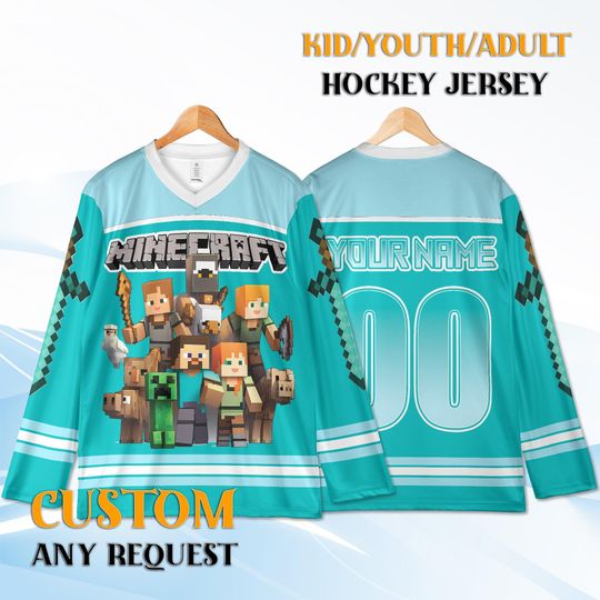 Discover Custom Minecraft Youth Hockey Jersey, Personalized Name & Number, Gamer Creeper Shirt for Kids, Birthday Gift, Custom Team Uniform