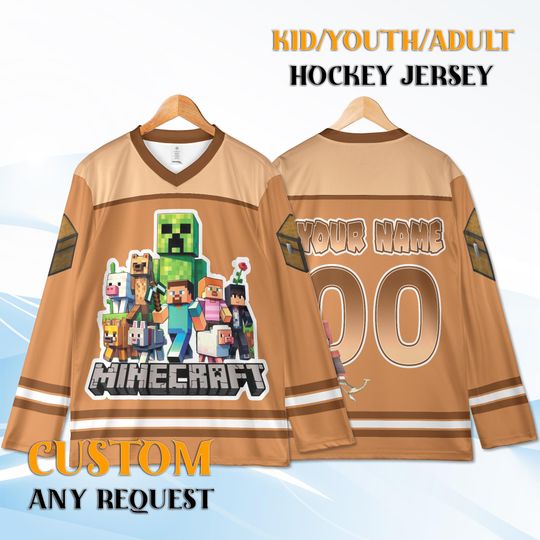 Discover Custom Minecraft Hockey Jersey, Personalized Name & Number, Creeper Gamer Shirt, Gaming Birthday Gift, Team Outfit