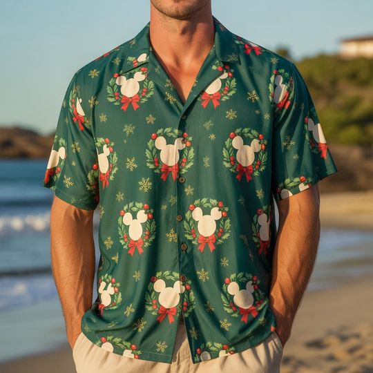 Discover Disney Mickey Mouse Christmas Hawaiian Shirt, Aloha Button Shirt for Family Holiday