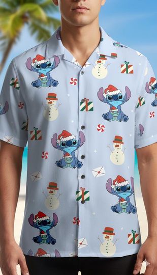Discover Disney Stitch Christmas Hawaiian Shirt, Lilo and Stitch Xmas Party Tee, Stitch Lover Hawaii Shirt