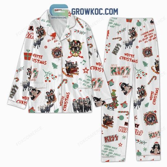 Discover Merry Kiss Xmas Pajamas  Rock And Roll All Night Christmas PJs  Music Holiday Sleepwear