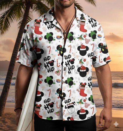 Discover Mickey Santa Hawaiian Shirt, Disney Christmas Aloha Shirt, Family Trip Holiday Hawaiian Shirt