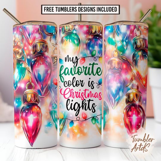 Discover Christmas Lights 20 oz skinny tumbler sublimation design, Gifts Christmas funny Straight Tapered PNG Holiday File Digital Download