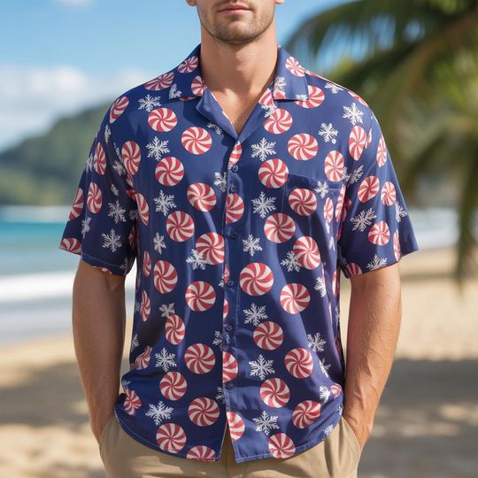 Discover Peppermints Candy Christmas Hawaiian Shirt, Funny Holiday Vacation Aloha Shirt, Retro Christmas Party Shirt, Candy Christmas Hawaiian Shirt