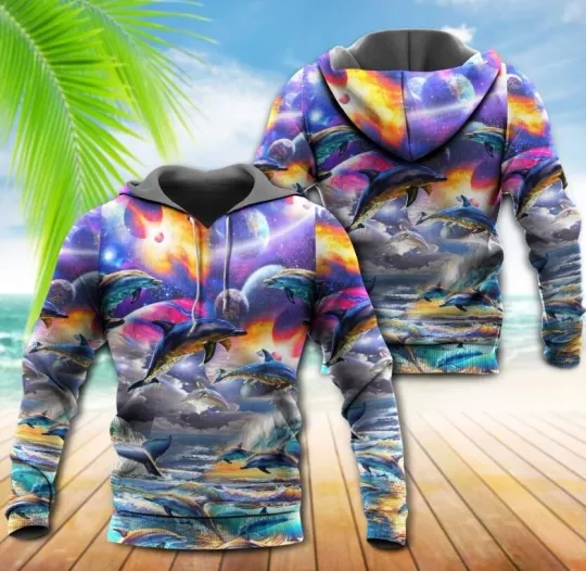 Dolphin Into The Galaxy Free Life Hoodie For Men and Women