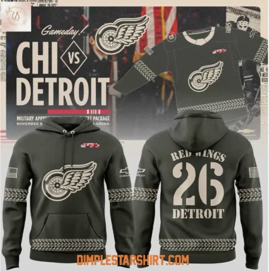 Discover Detroit Red Winggg Military Appreciation 2025 3D Hoodie Gift For Christmas