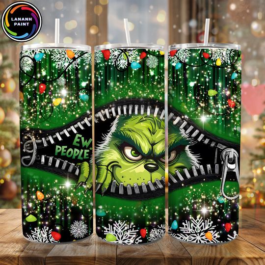 Christmas Thief Tumbler Wrap  , Funny Ew People 20oz Skinny Tumbler  , Green Character Holiday Sublimation, Trendy Christmas Design