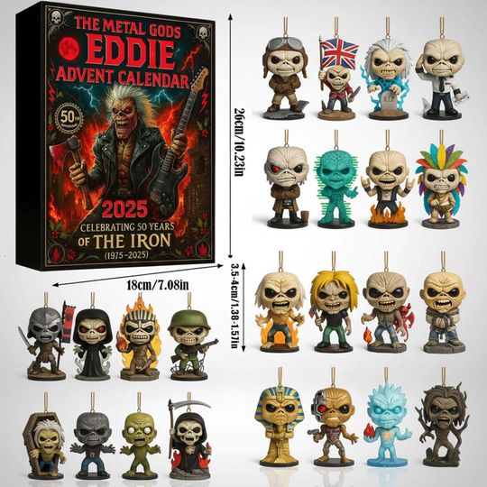 24 Iron Maiden Eddie Ornaments Set, Metal Music Fan Gift, Christmas Decor