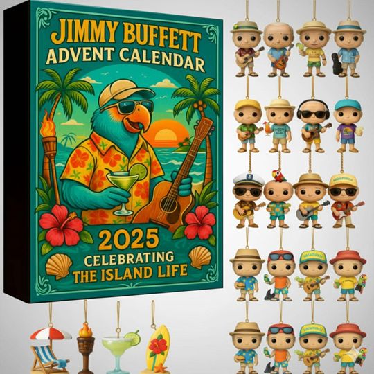 Jimmy Buffett Advent Calendar 2025, 24 Piece Parrot Head Ornament Set, Margaritaville Christmas Gift, Island Life Decor
