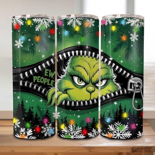 Discover Funny Christmas Thief Tumbler Wrap, Green Character 20 oz Skinny Tumbler, Ew Peope Xmas Sublimation, Green Guy Christmas Straight Tumbler