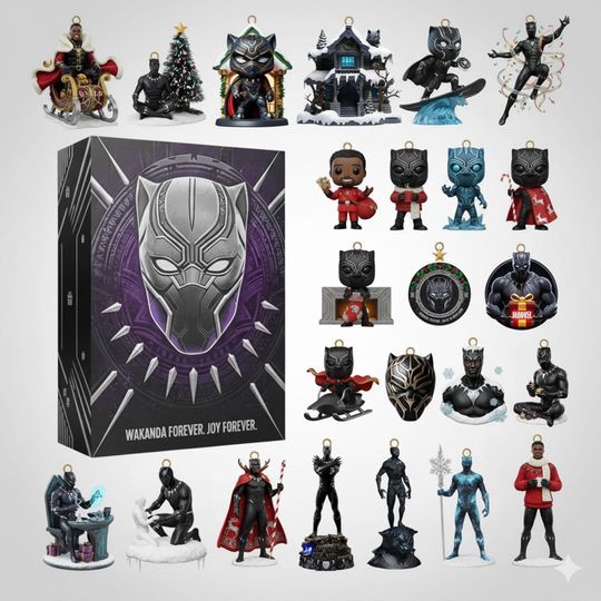 Discover 24 Black Panther Ornament Collector Set | Marvel Christmas Decorations | T'Challa Action Figures | Ready to hang plastic
