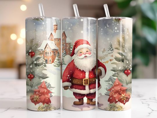 Discover Santa Claus Tumbler Wrap PNG 20 oz Skinny Tumbler Sublimation Design Digital Download Instant Digital Only, Rustic Christmas Tumbler Wrap