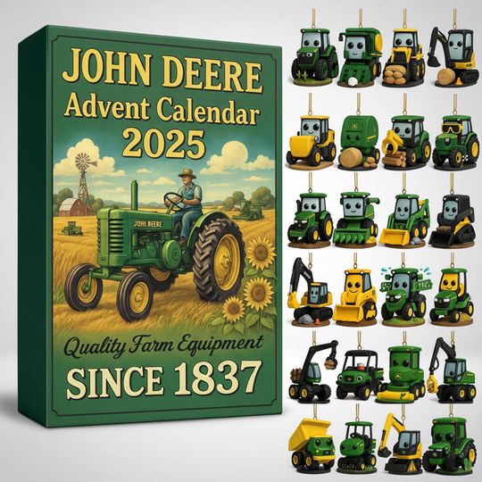 Discover 24 John Dee Ornaments Set | Farm Machinery Christmas Decor | Tractor Collection Gift | Cute Green & Yellow Figures