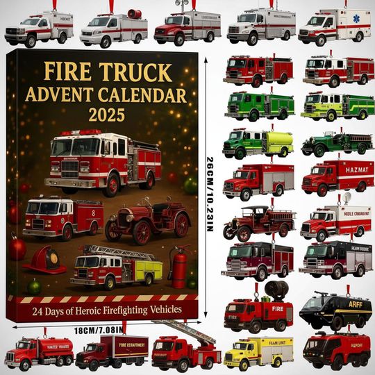 Discover Kids Fire Truck Ornament Collection | 24 Heroic Vehicle Decorations | Emergency Vehicle Set | Fire Safety Christmas Gift