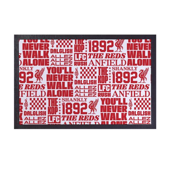 Discover Liverpool Word Montage Door Mat 60x40cm Red and White Design