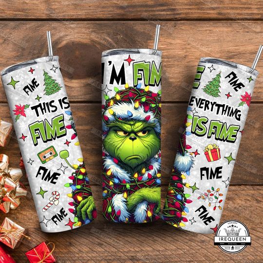 Discover Christmas Character Tumbler  , Green Character Christmas 20 oz Skinny Tumbler Wrap  , Funny Christmas Thief Tumbler