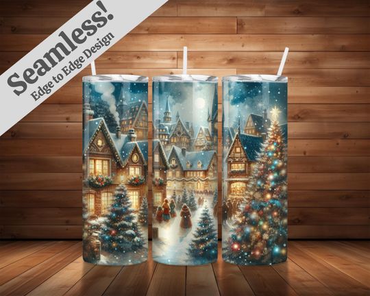 Discover Seamless Christmas Tumbler Wrap 20 oz Skinny Tumbler Wrap Christmas Lights Village