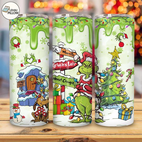 Discover Green Guy Christmas 20oz Skinny Tumbler Wrap  , Funny Christmas Thief Tumbler Wrap  , Christmas Character Tumbler