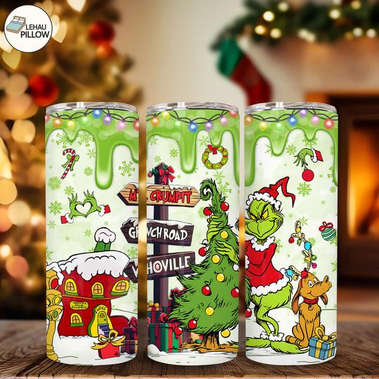 Discover Funny Holiday Thief 20oz Skinny  , Cute Green Guy Christmas Tumbler Wrap  , Christmas Character Sublimation Wrap for Holiday Gift Making