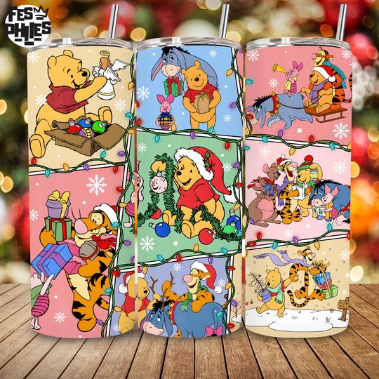 Discover Christmas Bear and Friends 20oz Tumbler Wrap, Cartoon Characters Skinny Tumbler  , Holiday Movies Wrap Design