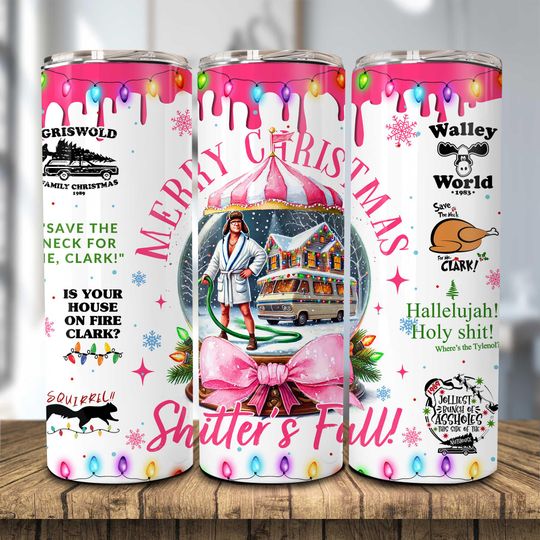 Discover Pink Snow Globe Christmas Movies 20oz Skinny Tumbler, Christmas Comedy Tumbler, Holiday Movie Friends,Merry Christmas 20oz Tumbler Wrap