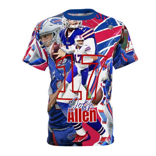 Discover Josh Allen Unisex Sports Tee, Football Fan Shirt, Personalized Team Apparel, Unique Game Day Shirt, Gift for Sports Lovers, 3D AOP Design