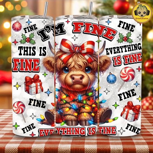 Discover Retro Christmas Cow 20 oz Tumbler Wrap, Retro Christmas, Christmas Highland Cow Tumbler, 20oz Skinny Tumbler Wrap, Christmas Tumbler