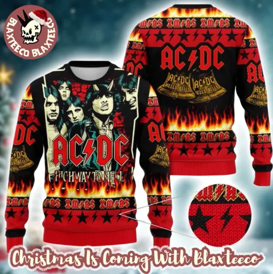 Discover Rock Band High Way To Hell X Hells Bells Signature Albums Xmas Ugly Sweater