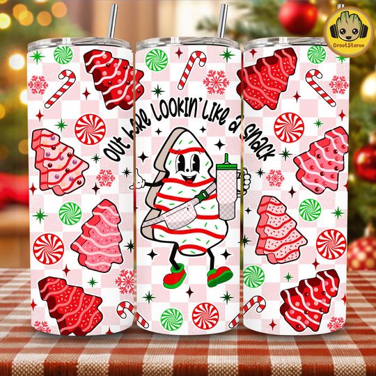 Discover Christmas Tree Cakes 20 oz Skinny Tumbler Sublimation Design, Merry Christmas 20oz Tumbler  , Christmas Straight and Taper Tumbler Wrap