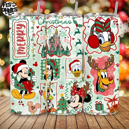 Discover Cute Mouse & Friends Christmas Wrap  , Vintage Christmas Character Sublimation, Funny Holiday Thief 20oz Skinny Tumbler Design