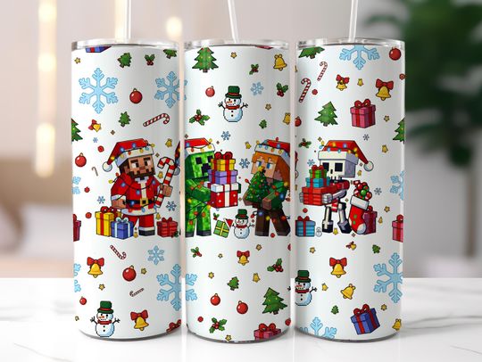 Just A Jolly Creeper Christmas 20oz Tumbler Wrap  , Funny Gamer Green Character Christmas  , Funny Gamer Elf  , Festive Tumbler Design