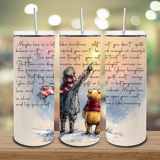 Discover Christmas Honey Bear Straight Tumbler  , Retro Cartoon Bear 20oz Tumbler, Cartoon Characters Hand-drawn Tumbler, Holiday Character Tumbler