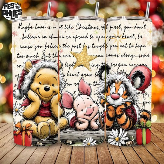 Discover Cartoon Character Christmas 20oz Skinny Tumbler  , Christmas Honey Bear Wrap, Its The Most Wonderful Time Of The Year Tumbler Design