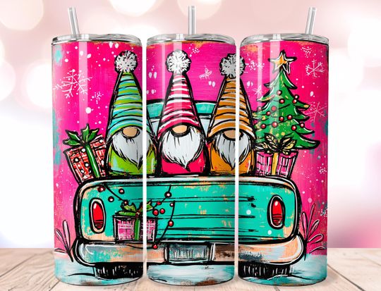 Discover Christmas Gnomes Tumbler Wrap  : Retro Truck Holiday Design (20oz)