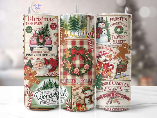 Discover Farmhouse Christmas 20 oz Tumbler Wrap: Seamless