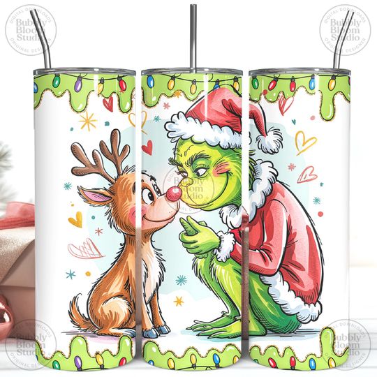 Discover Cute Green Guy Christmas Tumbler Wrap  , Funny Holiday Thief 20oz Skinny Design, Christmas Character Sublimation