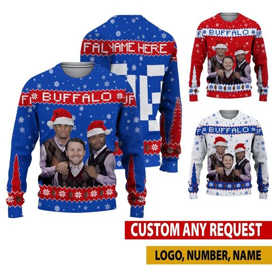 Discover Personalized Josh Allen James Cook Keon Coleman Ugly Sweater, Buffalo Bros Funny Christmas Hoodie, Football Christmas Gifts Shirt