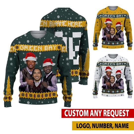 Personalized Matthew Golden Jordan Love Micah Parsons Ugly Sweater, Green Bay Bros Funny Christmas, Football Christmas Gifts Shirt