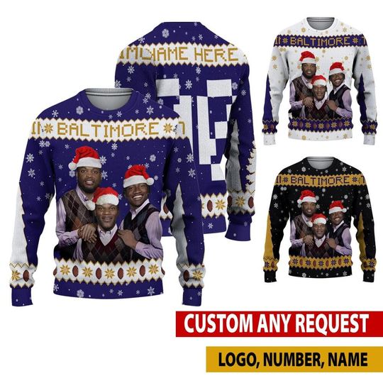 Discover Personalized Lamar Jackson Derrick Henry Zay Flowers Ugly Sweater, Baltimore Bros Funny Christmas Hoodie, Football Christmas Gifts Shirt