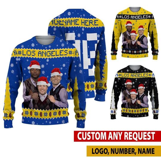Discover Personalized Matthew Stafford Davante Adams Puka Nacua Ugly Sweater, La Bros Funny Christmas Hoodie, Football Christmas Gifts Shirt