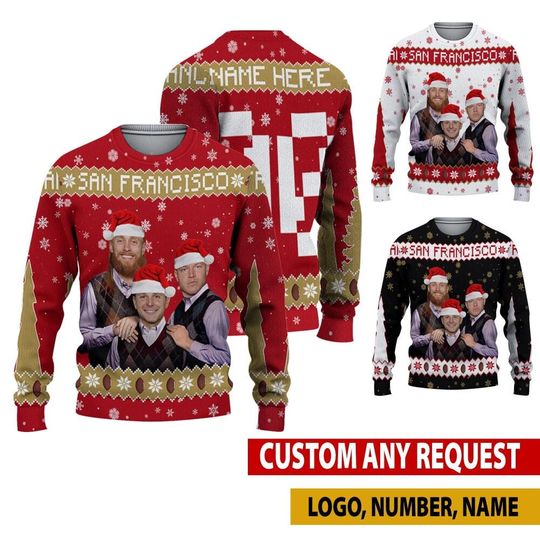 Personalized Brock Purdy Christian McCaffrey George Kittle Ugly Sweater, San Francisco Bros Funny Christmas, Football Christmas Shirt