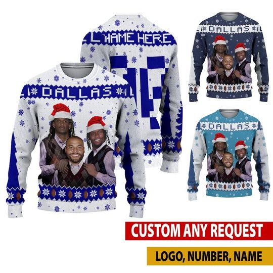 Personalized CeeDee Lamb Dak Prescott George Pickens Ugly Sweater, Dallas Bros Funny Christmas, Football Christmas Gifts Shirt