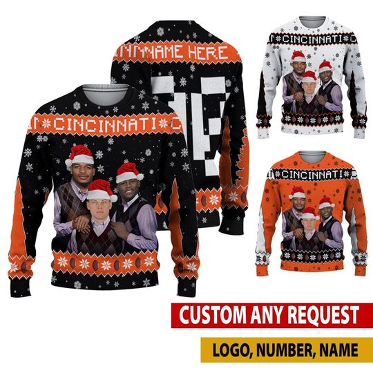 Discover Personalized Ja'Marr Chase Joe Burrow Tee Higgins Ugly Sweater, Cincinnati Bros Funny Christmas Hoodie, Football Christmas Gifts Shirt