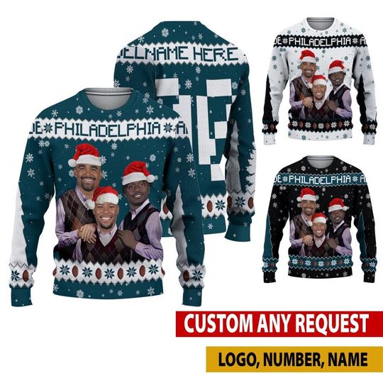 Discover Personalized Jalen Hurts Saquon Barkley A. J. Brown Ugly Sweater, Philadelphia Bros Funny Christmas Hoodie, Football Christmas Gifts Shirt