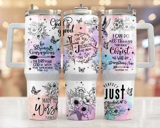 Discover Christian Faith 40oz Tumbler Sublimation Design Wrap - 40oz Quencher Tumbler PNG File Template Instant Digital Download - Jesus God