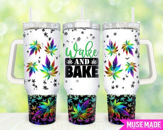 Discover Wake and Bake 40oz Tumbler Png, Leaves Tumbler 40oz Png, Wake and Bake 40 oz Tumbler Wrap, Colorful 40oz Quencher Tumbler, 40 oz Tumbler Png