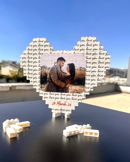 Personalized Photo Puzzle Blocks: Heart-Shaped Couple Gift  | Anniversary Gift | Personalized Christmas Gift For Couples
