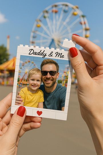 Daddy & Me Custom Puzzle  Personalized Brick Photo Block Gift for Fathers Day, Birthday, Family Keepsake